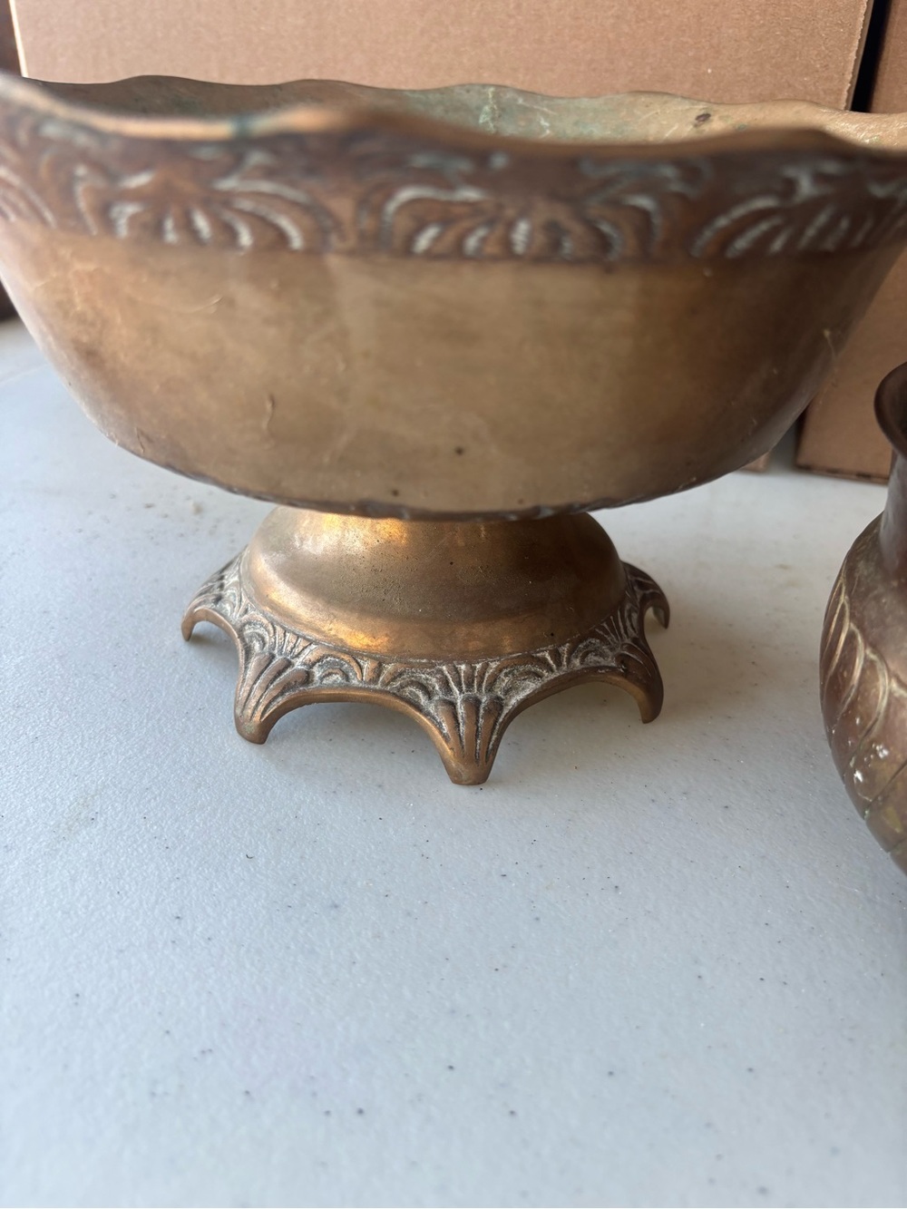 Vintage Brass Bronze Decorative Footed Bowls - Brown Brass Finish - Picture 2 of 14